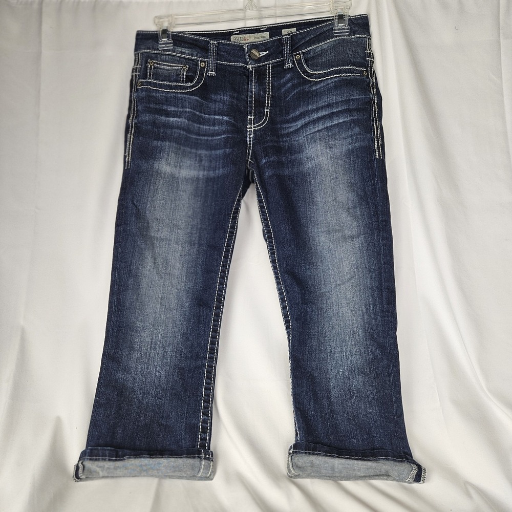 BKE Jeans‎ Womens 3 Blue Culture Crop Capri Mid Rise Distressed Denim